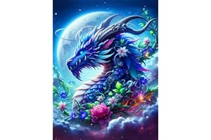 ijbnhd Dragon Diamond Painting Kits for Adults,5D DIY Moon Diamond Art Crystal Diamond Paintings Full Round Drill, Paintings with Diamonds Gem Art for Home Wall Decor 12x16 Inch