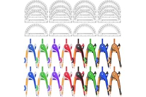Zealor 32 Pack Math Compass & Protractor Set Geometry Math 6 Inch Plastic Drawing Compass with Pencils Protractor for Geometry Bulk for Math Student Classroom School Office Woodworking Art Drawing