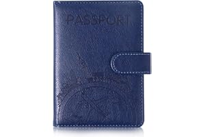 XMLINPER Passport Holder and Card Slot Combo RFID Blocking Leather Family Travel Passport Wallet Travel Accessories for Men Women US Passport Cover Protector (Travel blue)