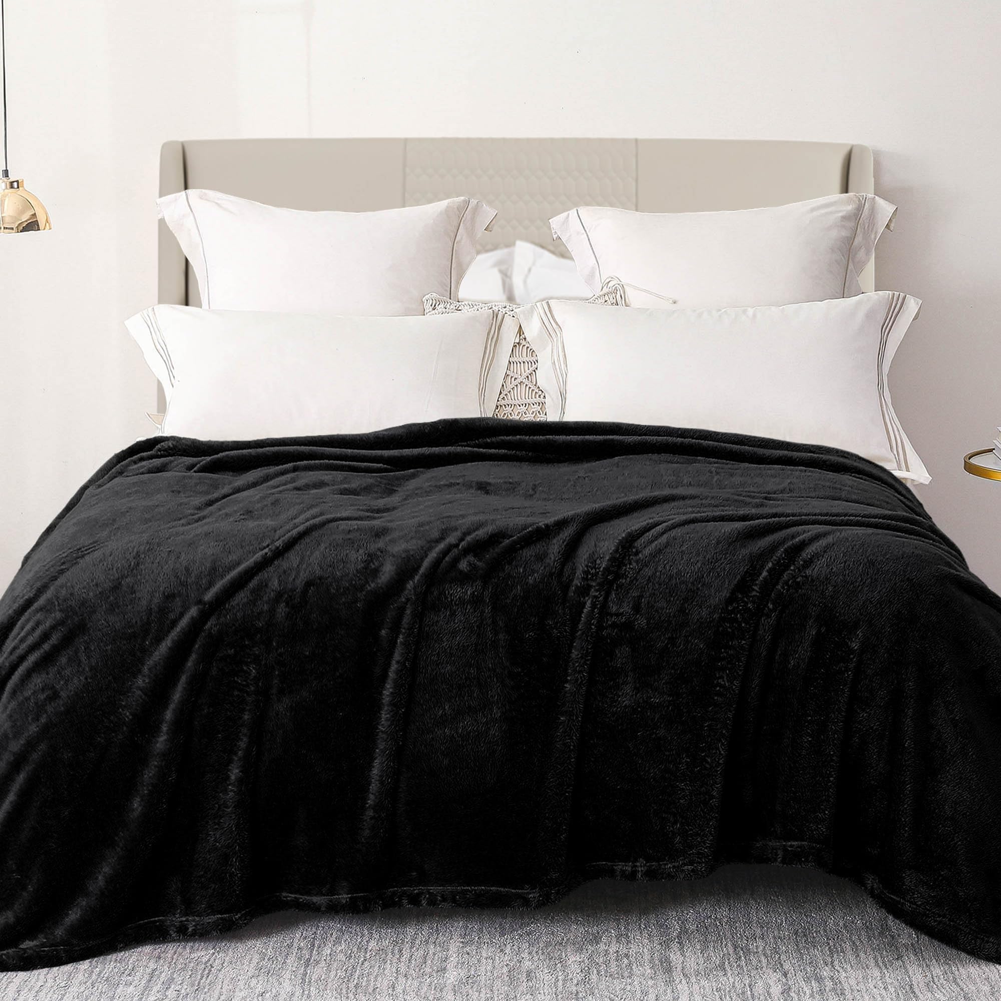 Exclusivo Mezcla Plush Fuzzy Fleece Bed Blanket Double Size 230x168 CM, Super Soft, Fluffy and Warm Blankets, Suitable for All Season Use, Black