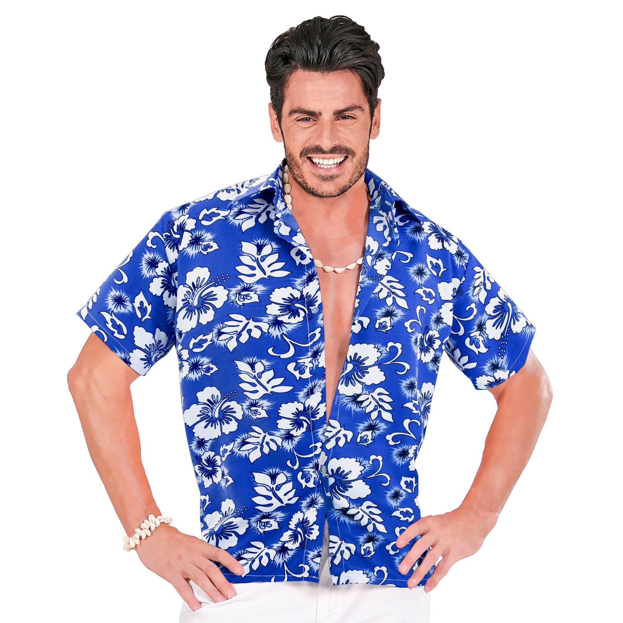 Widmann - Men's Hawaiian shirt, blue, floral shirt, beach party, fancy dress costumes, carnival