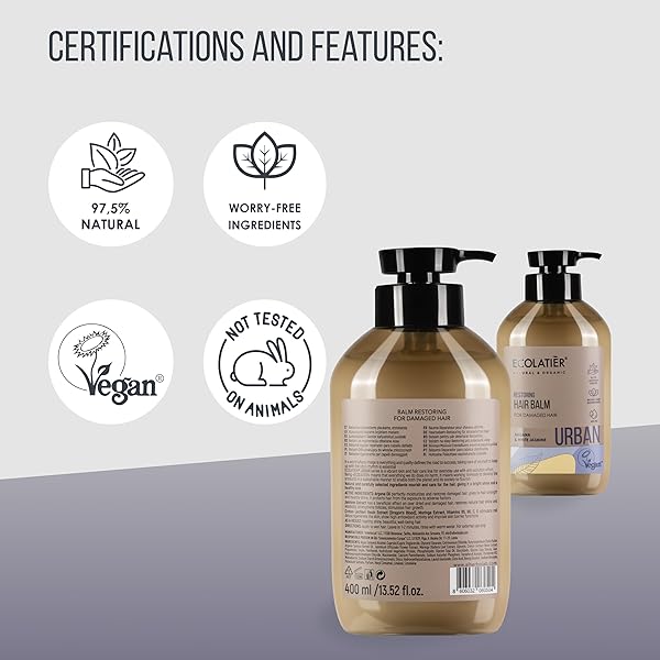 RESTORING NATURAL HAIR BALM WITH ARGAN OIL FOR HAIR/DAMAGED HAIR – DEEP CONDITIONER, VEGAN, SULFATE-FREE, HYDRATING & NOURISHING, 97.5% NATURAL INGREDIENTS 13.5 FL OZ