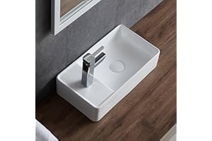 Bathroom Sink 18" x 10" Rectangle, Eridanus Wall Mount Vessel Sink Floating, Modern White Ceramic Porcelain Vitreous Countertop Wash Basin Wall Hang Bowl Space Saving