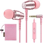 LUDOS OMNITONE Wired Earbuds in-Ear Headphones, 5 Years Warranty, Earphones with Microphone, 3.5 mm Jack Corded Ear Buds, Videoconference for iPhone, Samsung, Laptop, Kids, School Students - Pink