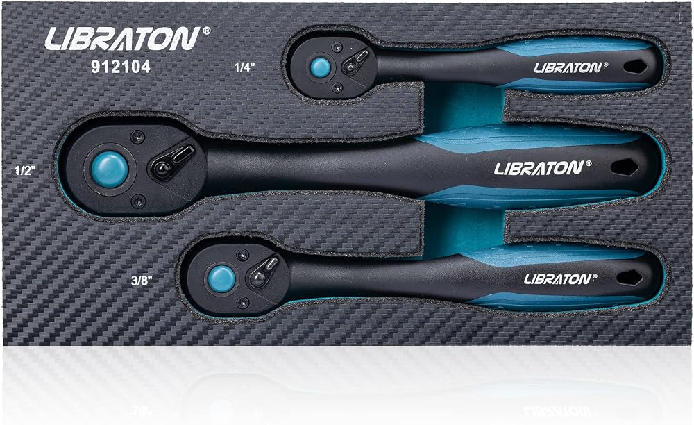 LIBRATON Ratchet Set 3 Pcs 1/4 3/8 1/2 Drive 72-Tooth Quick Release