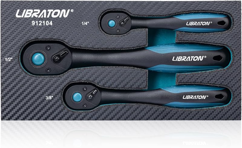LIBRATON Ratchet Set 3 Pcs 1/4 3/8 1/2 Drive 72-Tooth Quick Release