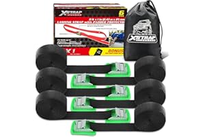 XSTRAP STANDARD Padded Cam Lock Buckle 6PK 8FT Powersports Tie-Downs Black Lashing Straps, Come with a Drawstring Bag, for Se