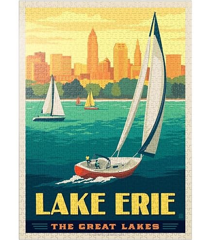 MyPuzzle Great Lakes: Lake Superior Vintage Poster - 1000 Piece Jigsaw Puzzle For Adults - View #2