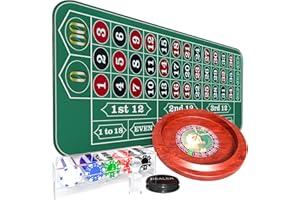 iEsstros Roulette Mat Roulette Wheel Set for Adults with Rubber Roulette Table Mat 35" x 16" Wood Roulette Wheel 11 Inch 100 Poker Chips Set Win Mark Dealer Button-Green