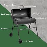VonHaus Charcoal BBQ Portable Barrel Grill 2 in 1 Smoker with Cast Iron Grill view 7