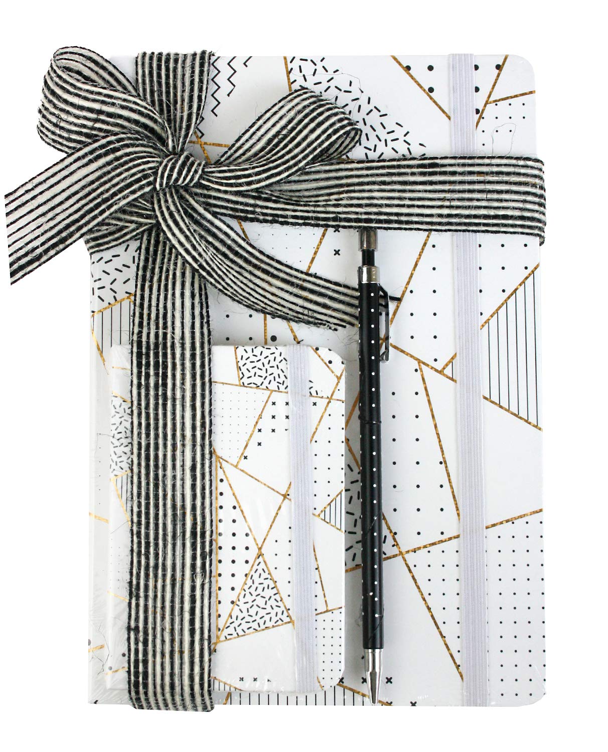 Emartbuy Luxury A5 A7 Notebook Gift Set with Mechanical Pencil Stylish Stationery Bundle for Students Professionals and Gifting Wrapped with Ribbon for Office Birthday and School Supplies