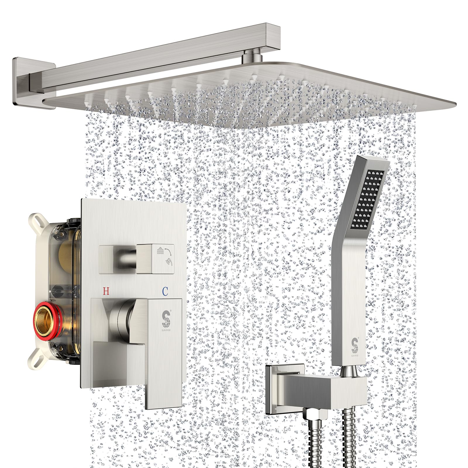 Photo 1 of SR SUN RISE Shower Faucet - 16 Inch Rain Shower System - All Metal Shower Fixtures - Brushed Nickel