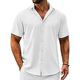 VOZZBY Men's Linen Shirts Short Sleeve Casual Button Down Shirts Summer Beach Wedding Vacation Cotton Tops