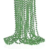 ZZYFGH 33'' 7mm St Patricks Day Beads Necklace,Metallic Green Bead Necklaces, Bulk 12 Pcs Mardi Gras Necklace for Party Costume St. Patrick's Day Festive