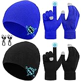 Honoson 4 Set Bluetooth Beanie Hat for Men Wireless Music Beanie with Gloves Winter Gift for Men Women Sports Winter Gift