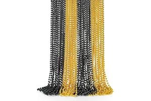 EOBOH 24PCS New Years Eve Bead Party Supplies, Black Gold Bead Necklace, 33" New Years Eve Beaded Necklaces, Festival Parade Throw Accessories for Halloween Trick or Treat Accessories