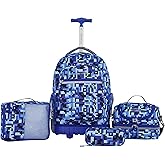 Travelers Club 4 Piece Rolling Backpack Set With Accessories,Blue Pixel
