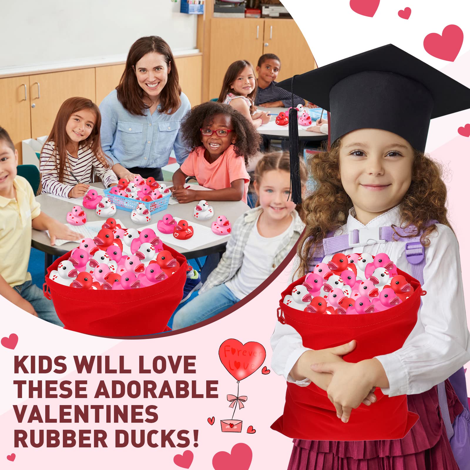 48 Pcs Valentine's Day Rubber Ducks 2 Inch Mini Valentine's Day Ducks ...