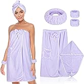 Towel Wrap Women Shower Robe Adjustable Closure Bathrobe with Hair Drying Towel & Spa Wraps