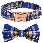 ADOGGYGO Boy Dog Collar with Bow, Blue Plaid Detachable Dog Bowtie, Medium | 5 Sizes, Metal Buckle, Soft & Comfy, Adjustable,