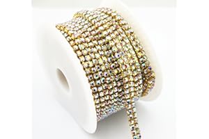AEAOA 3 Feet 1 Yard 2 Rows Ss16 4mm Close Rhinestone Chain Trims Cup Chain Wedding Cake (Gold+AB Crystal)