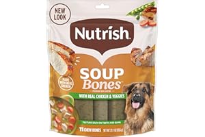 Nutrish Soup Bones Premium Dog Chews with Real Chicken and Veggies, Soft Texture Dog Treats, 11 Chews, Packaging May Vary (Rachael Ray)