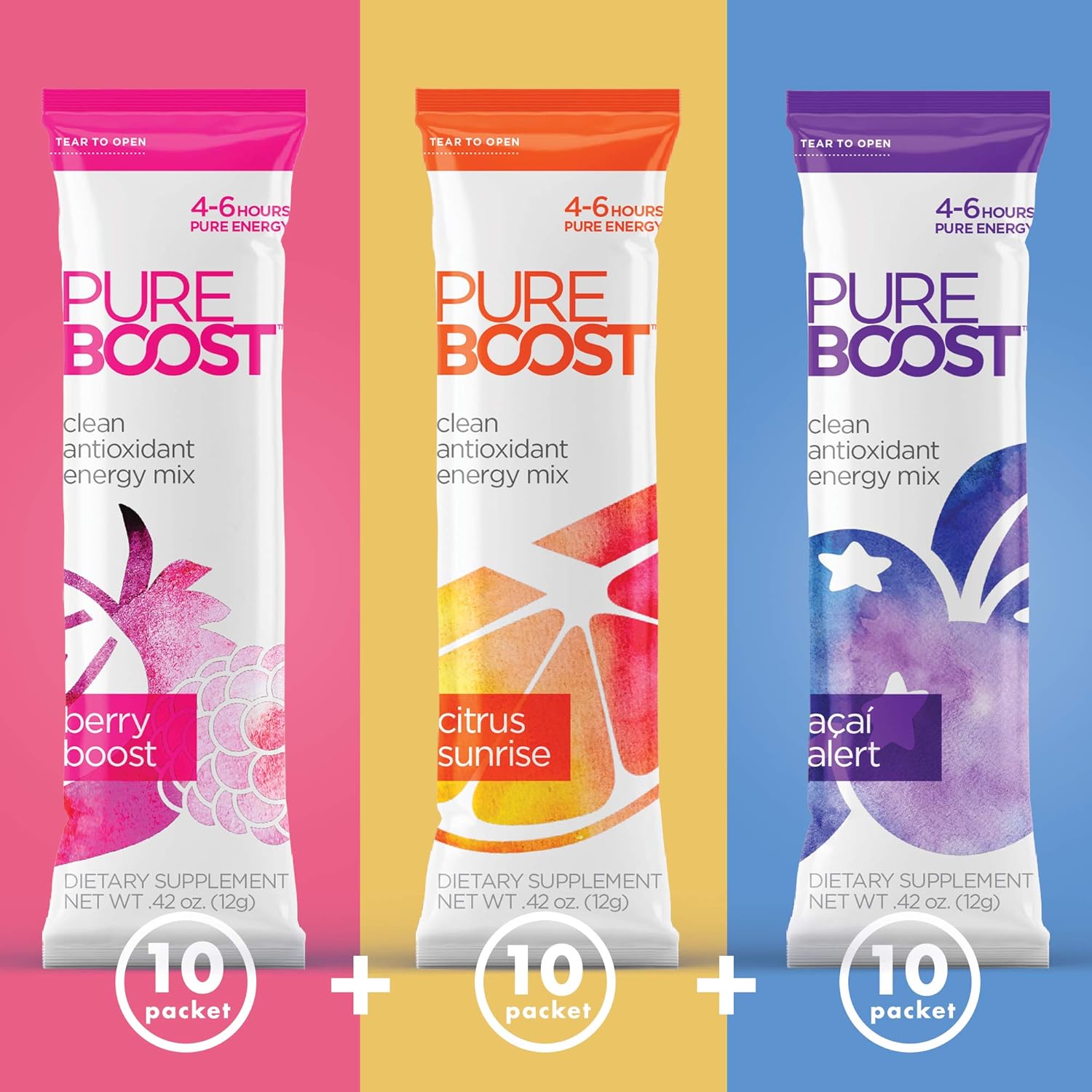 Pureboost Clean Energy Drink Mix + Immune System Support. Sugar-Free Energy with B12, Multivitamins, Antioxidants, Electrolytes (Combo Pack, 30 Stick Packs): Health & Personal Care