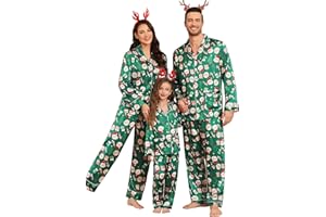 SWOMOG Matching Family Pajamas Set Women & Men & Kids Silk Satin Pjs 2 Pcs Long Sleeve Button Down Sleepwear with 2 Pockets