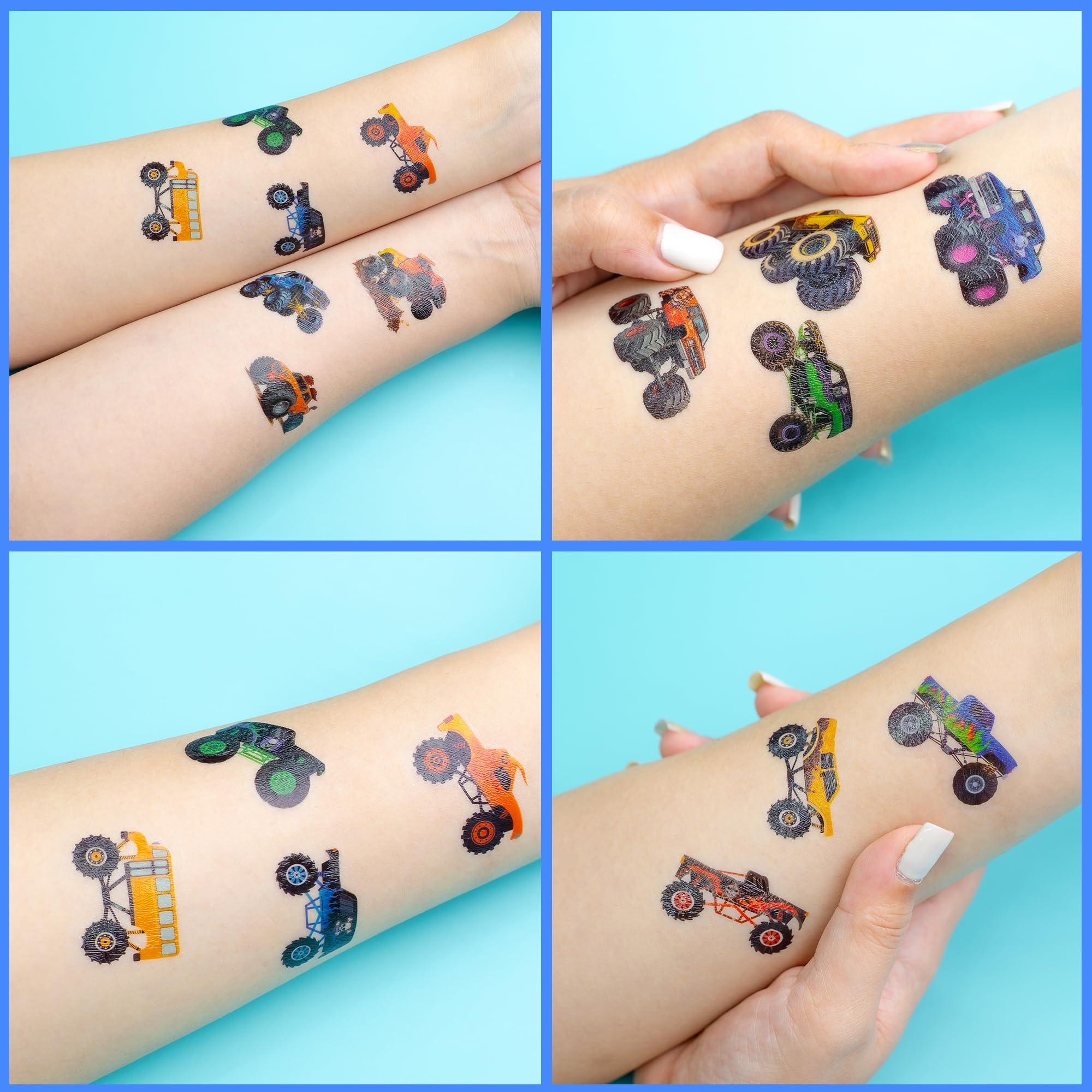 96 PCS Monster Truck Race Car Pre-Cut Temporary Tattoos for Kids | Super Cute Themed Birthday Party Favors, Supplies, Decorations, Fake Tattoo Stickers (Multiple)