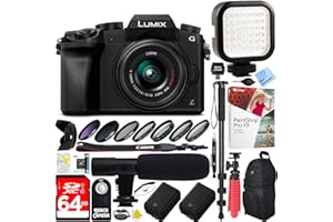 Panasonic LUMIX G7 Interchangeable Lens 4K Ultra HD Black DSLM Camera with 14-42mm Lens Bundle with 64GB Memory Card, Microphone, LED Light and Accessories (17 Items)