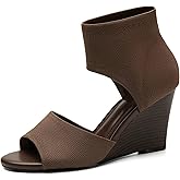 NEWBELLA Women's Peep-Toe Wedge Sandals, Stretchy Knit Slip-On Ankle Booties, Summer Dressy Heels