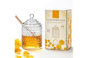 kanpura Clear Crystal Honey Pot with Dipper and Lid Glass Honey Jar with Dispenser Honey Holder and Syrup Container for Chris