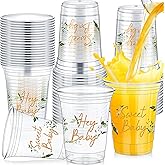 Fuyoooo 48 Pcs Gender Reveal Party Plastic Cup 16 Oz Cups Boy or Girl Thick Clear Cup Gender Reveal Party Supplies Pink and Blue Baby Shower Decorations (Eucalyptus)
