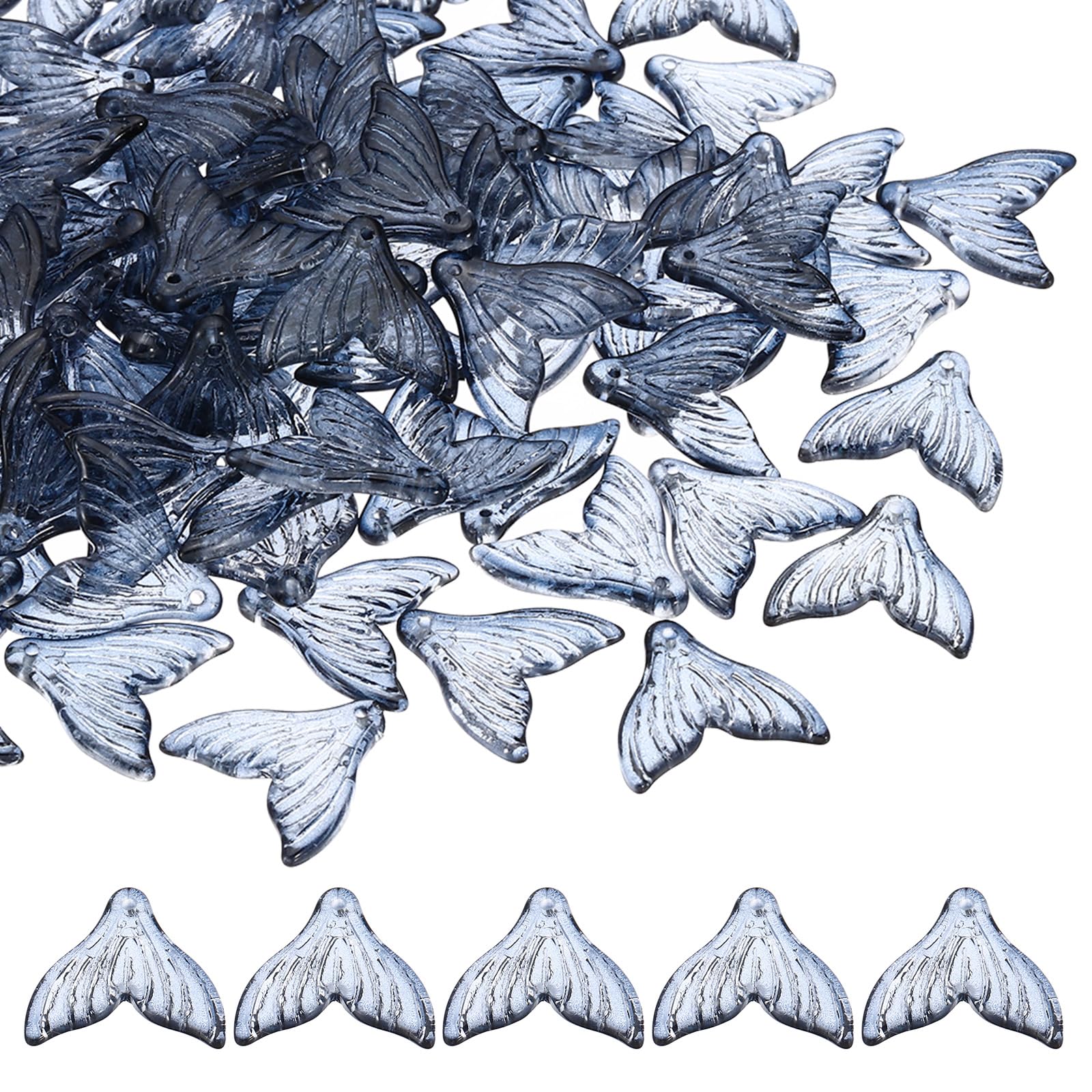PATIKIL Fish Tail Crystal Glass Beads, 100 Pack Fish Bead Handcrafted Glass Spacer Bead for Jewelry Making Bracelet Earring, Black