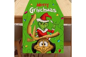 Seliem Green Merry Christmas Table Runner, Funny Red Santa Xmas Mas Dog Home Kitchen Decor, Winter Holiday Puppy Farmhouse Burlap Dining Decoration Party Supply 13 x 72 Inches