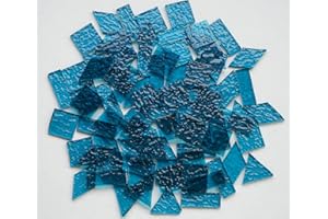 CHICSHIS Large Size Textured Transparent Glass Mosaic Tiles, 200g Stained Glass Pieces for DIY Mosaic Crafts Bulk, 70pcs 4 Shapes Art Decor Mosaic Tiles, Turquoise Blue