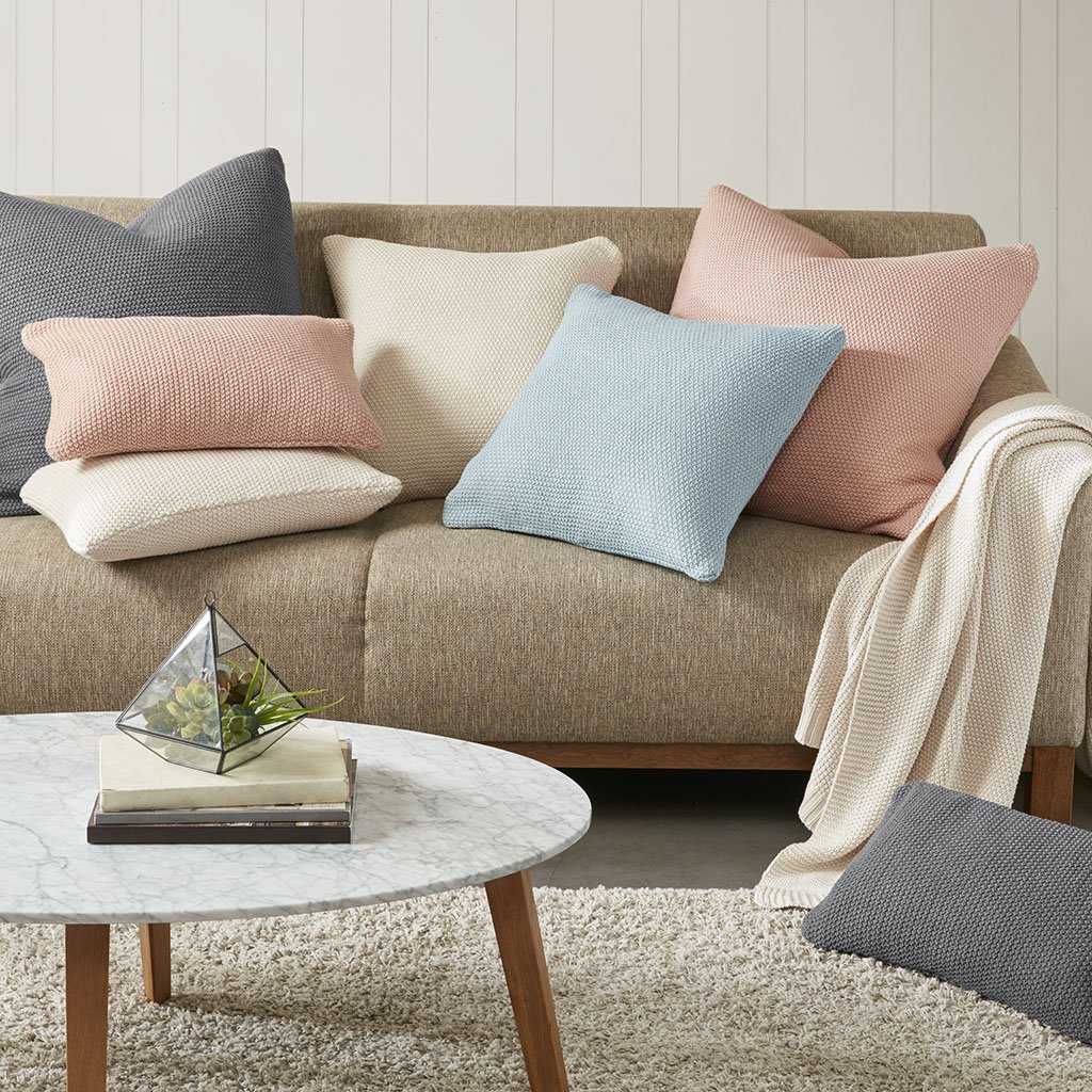 26X26 Casual Square Decorative Pillow Ink+Ivy Bree Knit Euro Throw Pillow Cover Charcoal