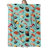 Sushi Pattern Throw Blanket Gifts for Women Girls Kids Adults, 50x60 in, Flannel Blankets for Bedroom, Camping, Couch, Room Decor, Fuzzy Warm Cozy Soft