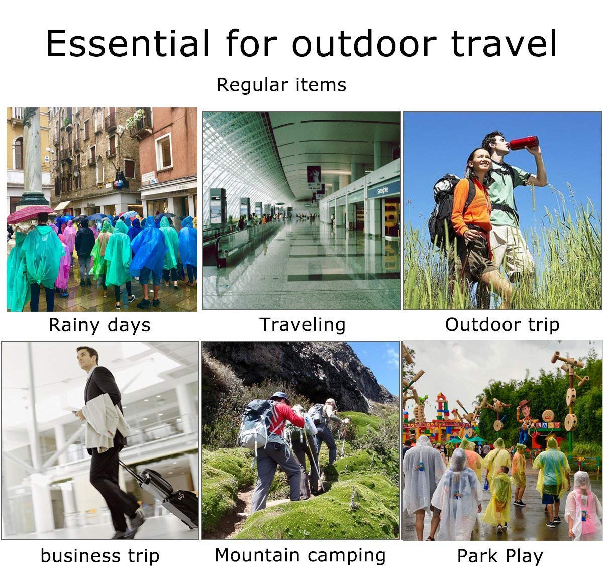 Cleycye Rain Ponchos,EVA Reusable Rain Coat Jacket with Drawstring Hood （3PCS）Emergency Waterproof Rain Ponchos Family Pack for Adults,Fit Men and Women, Perfect for Concerts, Amusement Parks, Camping