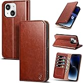 Scutumate Compatible with iPhone 15 Case Wallet with Card Holder [4 Card Slots] Kickstand [RFID Blocking] PU Leather Phone Case Flip Protective Cover TPU Shockproof,for Apple 15 6.1",Brown