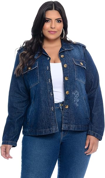 jaqueta jeans preta plus size
