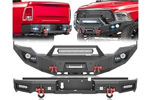 YZONA for Ram 1500 Front & Rear Bumpers Compatible with 2013-2018 Dodge Ram 1500 (Exclude Rebel) & 2019-2024 Ram 1500 Classic with Winch Plate, License Plate Frame, LED Lights, Sensor Holes & D-rings