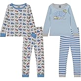 Cudlie Boys’ 4-Piece Pajama Set, Super Comfy Cotton Blend Sleepwear, 2 Tops and 2 Bottoms, Fun Designs – Sizes 12M–5T