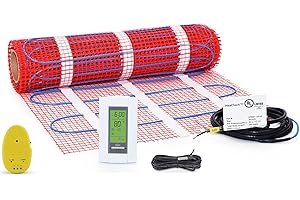 HEATTECH 20 sqft Heating Mat System, 120V Electric Radiant Floor Heating System for Tile and Stone with Floor Sensing Thermostat Aube TH115-AF-120S. Heated Tile, Stone, Vinyl