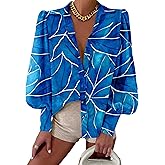 BTFBM Women Fashion Button Down Shirts 2026 V Neck Boho Printed Long Sleeve Blouses Dressy Casual Spring Fall Tops