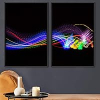 2 Piece Framed Canvas Wall Art Abstract Colorful Art Lights Canvas Prints Home Artwork Decoration for Living Room,Bedroom - 16