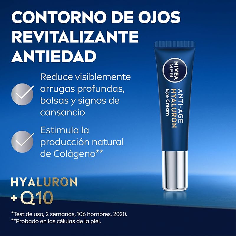 Hyaluron Contorno de Ojos Antiedad con Ácido Hialurónico (1 x 15 ml), crema antiarrugas que reafirma la piel, crema de hombre para una piel de aspecto más joven