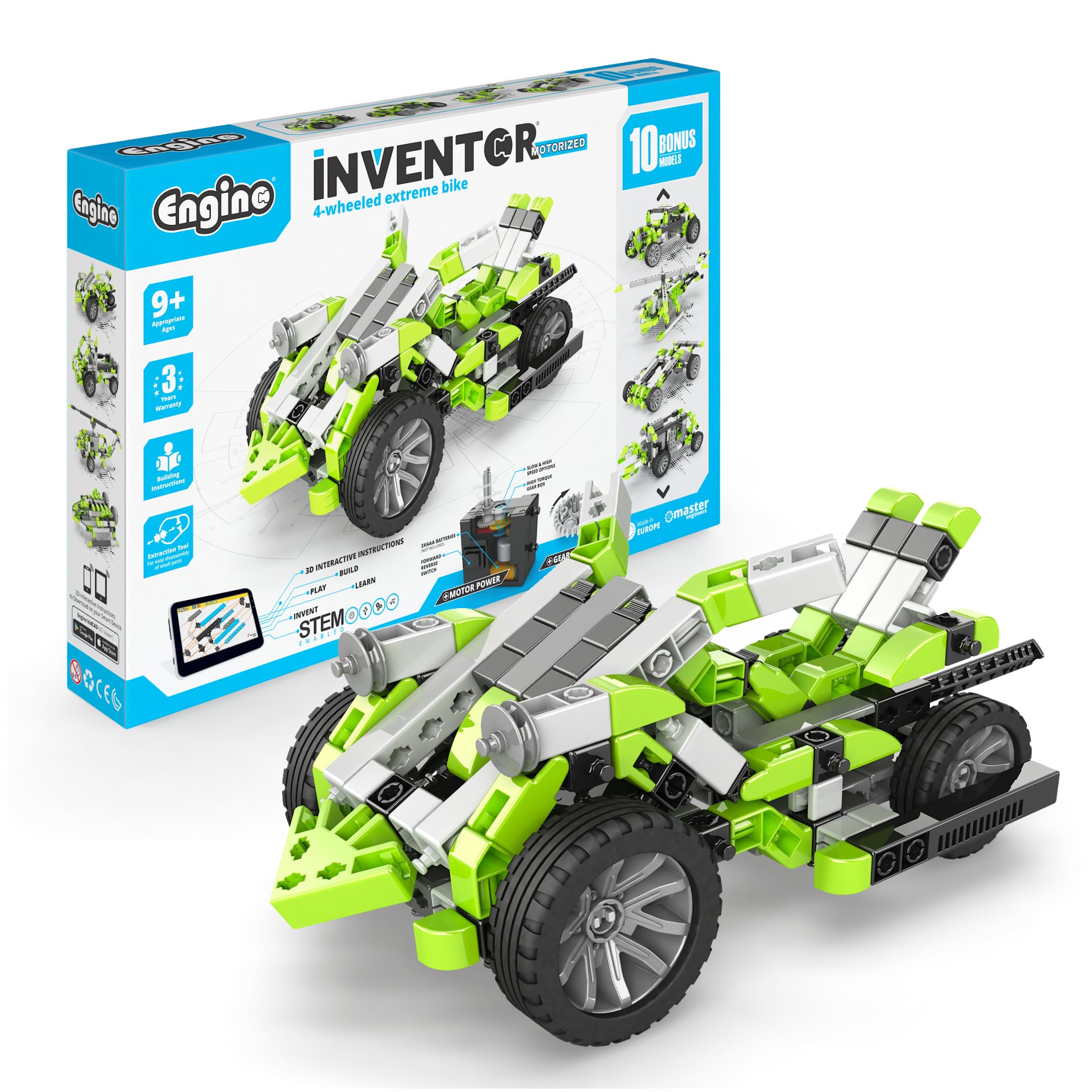 Engino- Inventor STEM Toys, Motorized 4-Wheeled Extreme Bike, Construction Toys for Kids 9+, STEM Building Toys, STEM Projects, Gifts for Boys & Girls