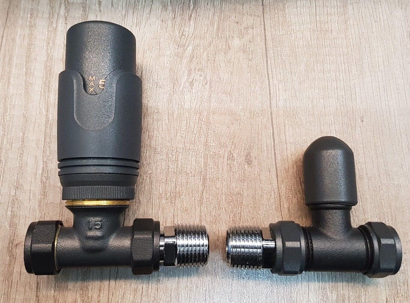 Team Controls Anthracite Grey Straight TRV Thermostatic Radiator Valve & Lockshield 15mm Pack Set Pair