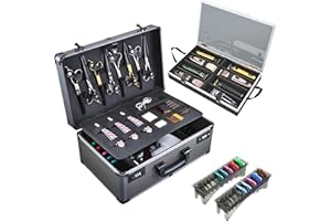 Yueieoun Professional Barber Case - Portable Barber Tool Case Hair Clipper Organizer with Combo Locks, Detachable Trays for Clippers, Shears, Razors, Trimmers - Secure Storage for Barbershop or Travel